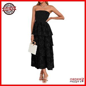 Strapless Maxi Dress Boho Floral Tiered Backless Wedding Guest Sundress